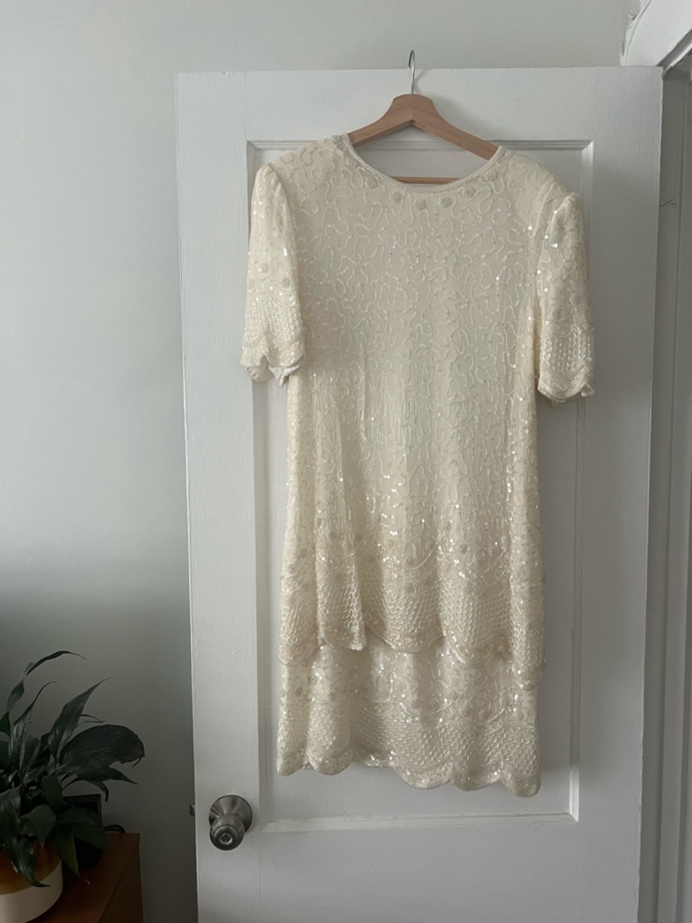 Vintage Brilliante by J.A. Ivory Fully Sequined and Beaded Silk Dress Sz Xl